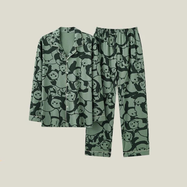 Men's Fashion Pajama Set Panda Print Comfortable Homewear Leisure Wear Sleepwear