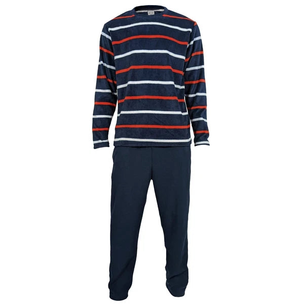 Mens Fleece Warm Soft Pyjamas Striped PJ Set Nightwear Nightsuit Pyjama S-4XL