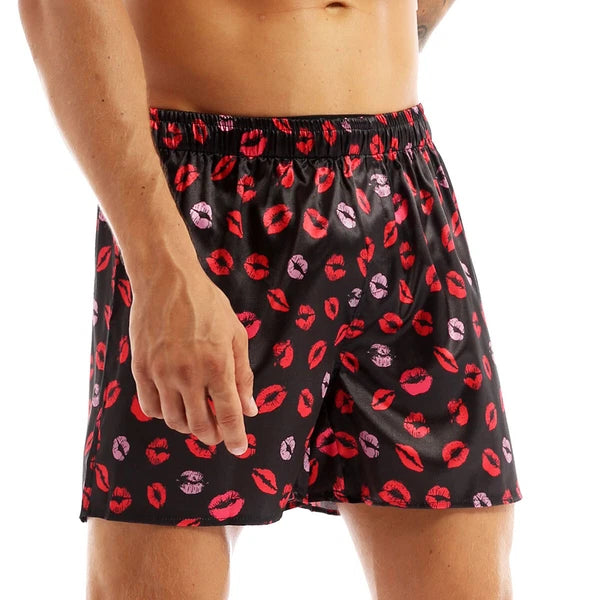 Men's Silky Satin Pajamas Set Short Sleeves Button T-Shirt Tops with Shorts