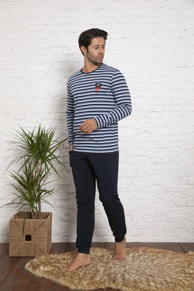 Mens Pajamas Long Sleeve Cotton Set Pajamas Home Suit Sleepwear M-2XL-