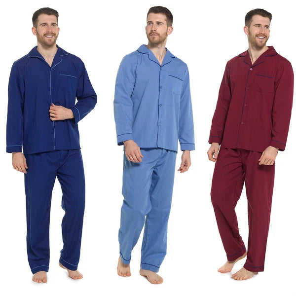 Mens Polycotton Pyjamas Button Through Traditional Pyjama Set Hospital PJs