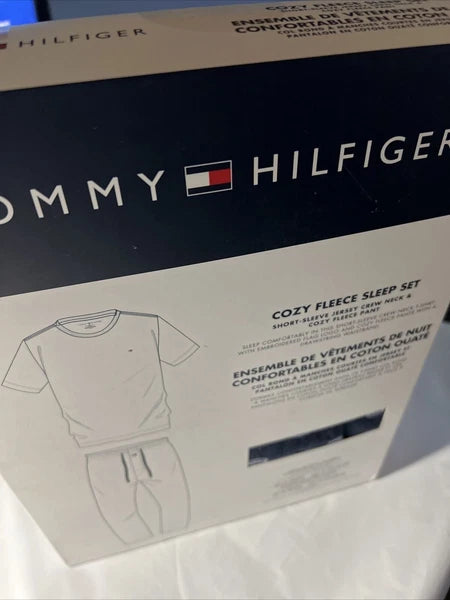 TOMMY HILFIGER POLPLIN COTTON SLEEPWEAR LOUNGE RED NAVY SET PAJAMA LARGE $65