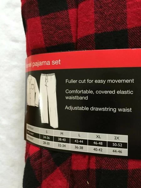 NWT Men's Hanes Flannel RED / BLACK Gray Plaid L/S Pant Set Pajamas PJs Cotton