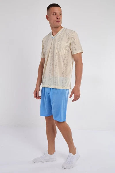 Mens SUMMER Cool Pyjamas Shorts Set Short Sleeve Nightwear Pjs Loungewear Cotton
