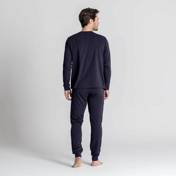 Mens Henley Tops Pyjamas Sets PJ's Nightwear Loungewear Button Up Long Sleeve