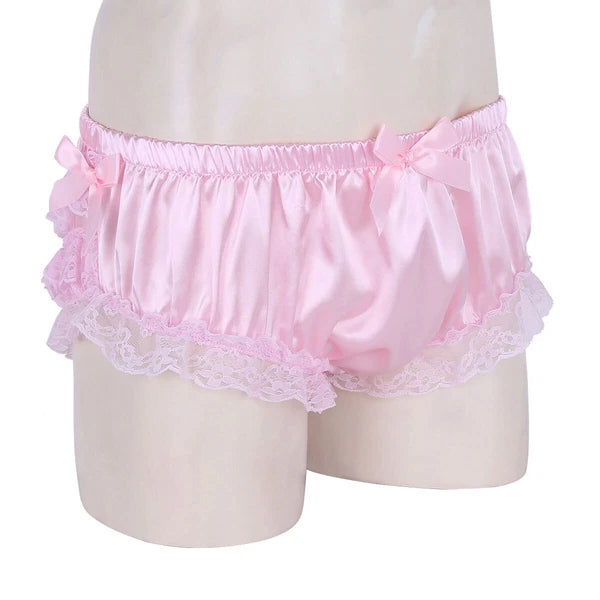 Men Ruffled Lingerie Set Cami Straps Bandeau Bra Thong 2Pcs Crossdresser Pajamas