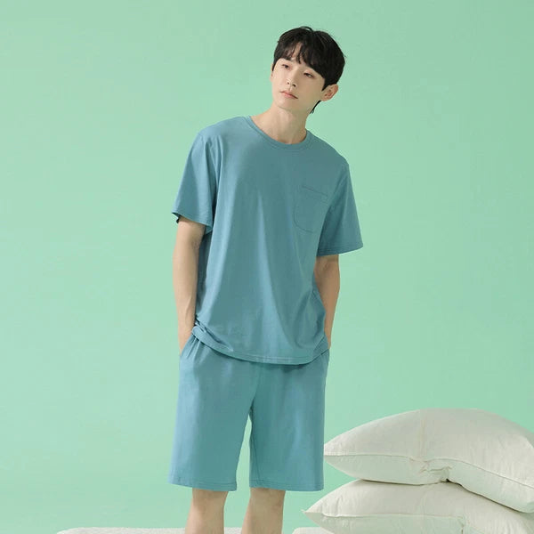 Men's Pajamas Soft Cooling Pure Color Short Sleeve Comfortable Summer Home Wear
