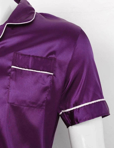Men Silk Satin Pajamas Set Shirt Top Shorts Pants Long Robe Sleepwear Nightwear