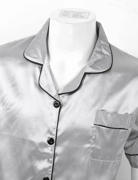 Men Silk Satin Pajamas Set Shirt Top Shorts Pants Long Robe Sleepwear Nightwear