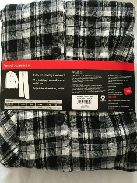 NWT Men's Hanes Flannel RED / BLACK Gray Plaid L/S Pant Set Pajamas PJs Cotton
