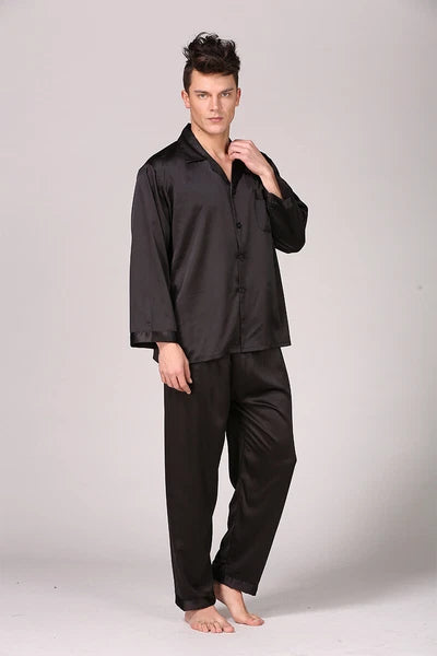 Men's Silk Satin Pajamas Pyjamas Set Long Sleeve Sleepwear Pijama Nightwear