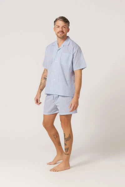 Mens Lynx Sizes S-7XL Blue Cotton Blend Short Sleeve Pyjama Set Pjs - OGB