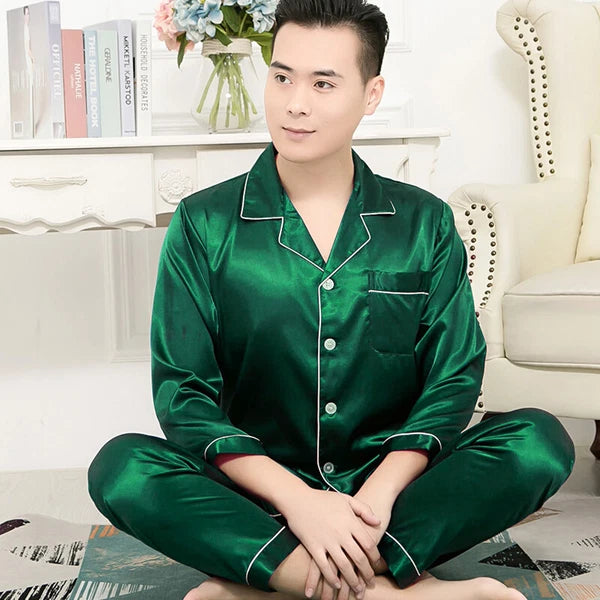 Men Women Silk Satin Pajamas Set Couple Sleepwear Lovers Unisex Nightwear Pijama