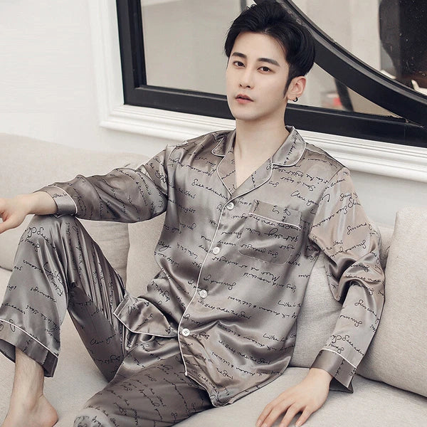 Long Sleeve Sleepwear Loungewear Luxury Mens Silk Satin Pajamas Set Soft Pyjamas