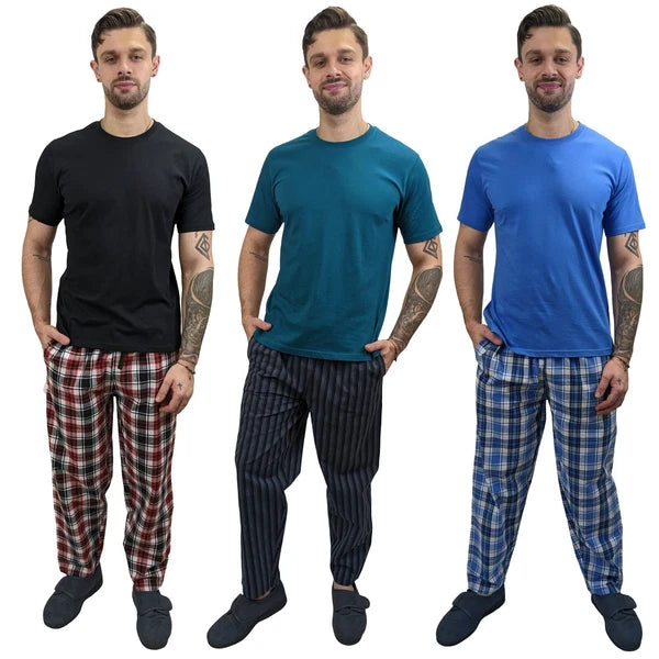 Pyjama SET Mens Cotton Top & Pant Lounge Pockets Sleep 2 Piece PJS Summer M/4XL