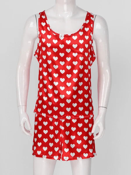 Mens Muscle Shirts Pajama Set Sexy Satin Sleepwear Tank Top Shorts Nightwear