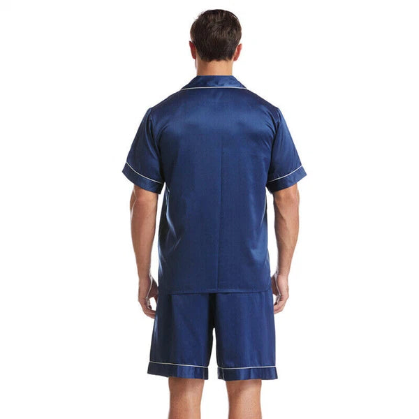 Mens Silk Satin Pajamas Pj Set Top and Shorts Sleepwear Nightwear Casual pijamas