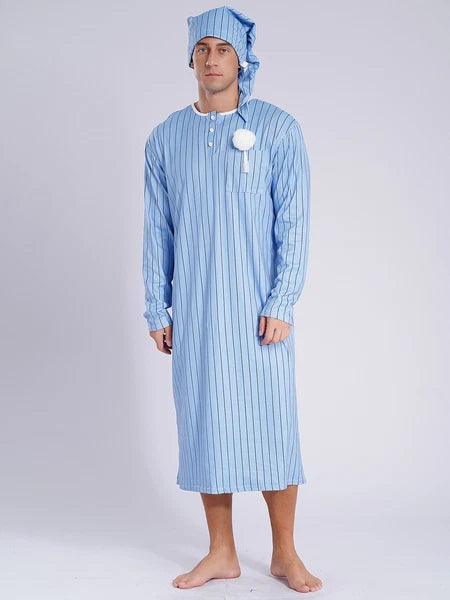 Mens Nightwear Halloween Nightgowns Plaid Pajamas Pompom Loungewear Nightshirt
