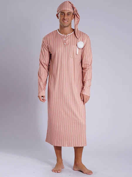 Mens Pajamas Loose Fit Nightgowns Round Neck Nightwear Saudi Sleepwear Arab Up