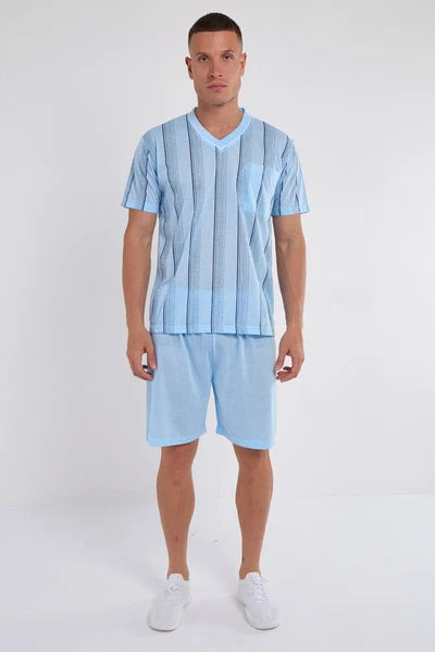 Mens SUMMER Cool Pyjamas Shorts Set Short Sleeve Nightwear Pjs Loungewear Cotton