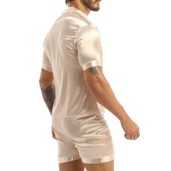 Men's Pajamas Set Soft Satin Homewear Ice Silk Bathrobes Sleepwear Nightwear