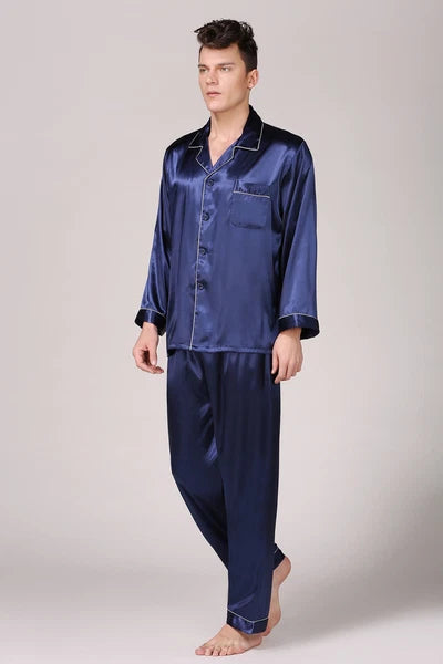 Men's Silk Satin Pajamas Pyjamas Set Long Sleeve Sleepwear Pijama Nightwear