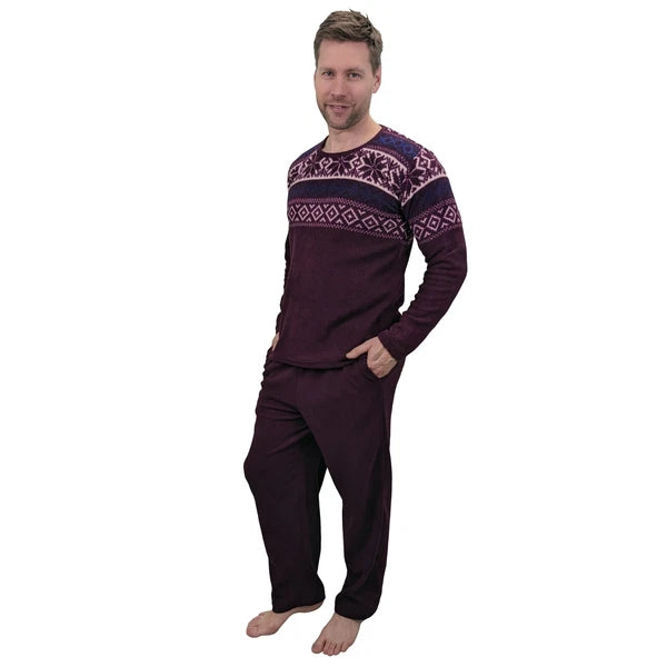 Men's Pyjama Set Fairisle Comfort Fleece Design PJS Soft Warm 2 PC S-4XL L/S PJ