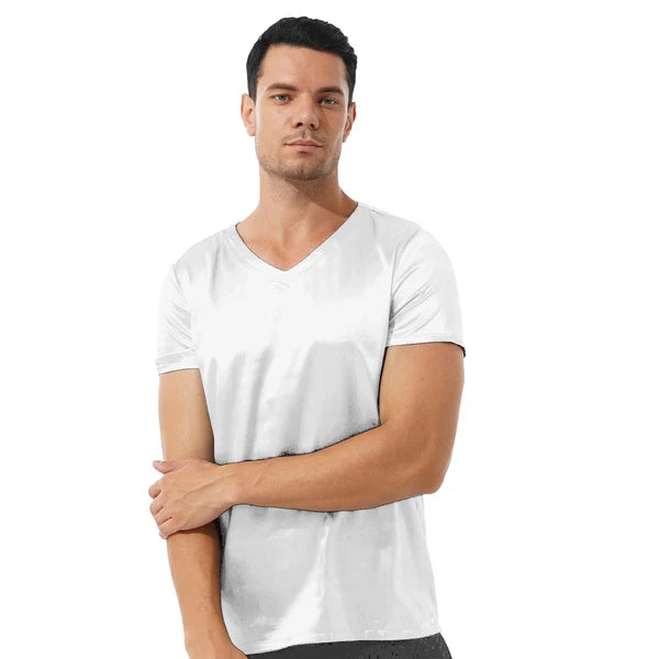 Mens Muscle Shirts Pajama Set Sexy Satin Sleepwear Tank Top Shorts Nightwear