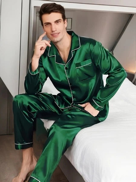 Men Pajamas Set Silk Satin Sleepwear For ManShirt Long Sleeve Pijama Male Winter