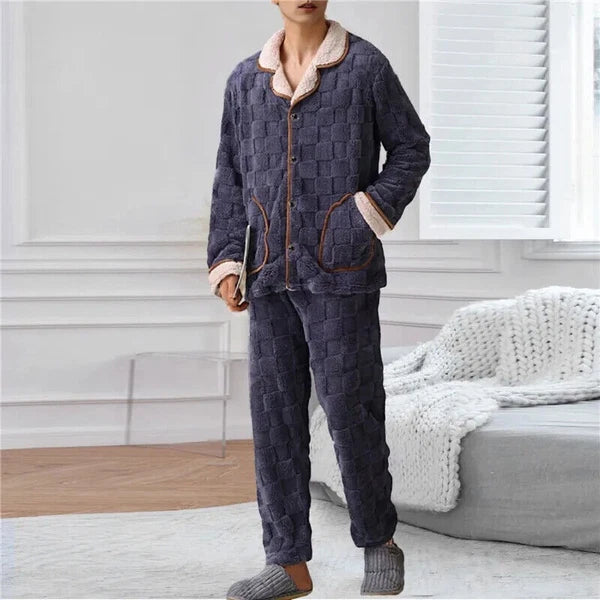 2023 Men's winter thick coral velvet pajamas, pants, long sleeves, two-piece set