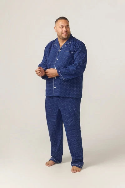 Mens Contare Sizes S-3XL Navy Blue Cotton Long Sleeve Pyjama Set Pjs - SPN