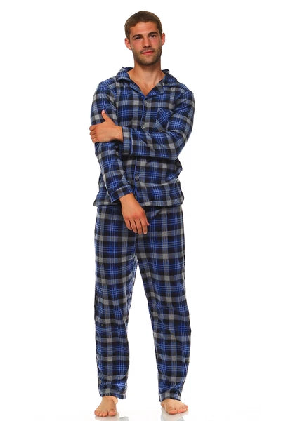 Men Fleece Pajama Set, Classic Premium Plaid Flannel Lounge Pajama Pant Set
