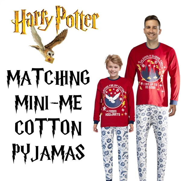Mens Kids Boys Harry Potter Matching Mini Me Cotton Pyjamas Lounge Set Gift