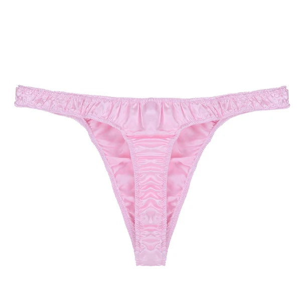 Men Ruffled Lingerie Set Cami Straps Bandeau Bra Thong 2Pcs Crossdresser Pajamas