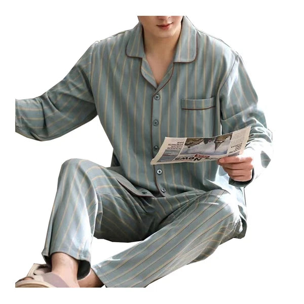 Mens Check Pyjama Long Sleeve Top Trouser Cotton Nightwear Lounge Wear Pyjamas