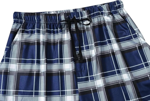 Men's Sleepwear Lounge Shorts 100% Cotton Plaid Pajama Bottoms Button Fly 3 Pack