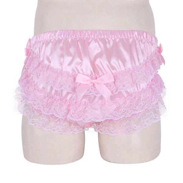 Men Ruffled Lingerie Set Cami Straps Bandeau Bra Thong 2Pcs Crossdresser Pajamas