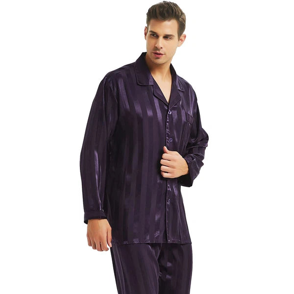Mens Silk Satin Pajamas Sets Long Sleeves Pajamas Sleepwear Nightwear Loungewear