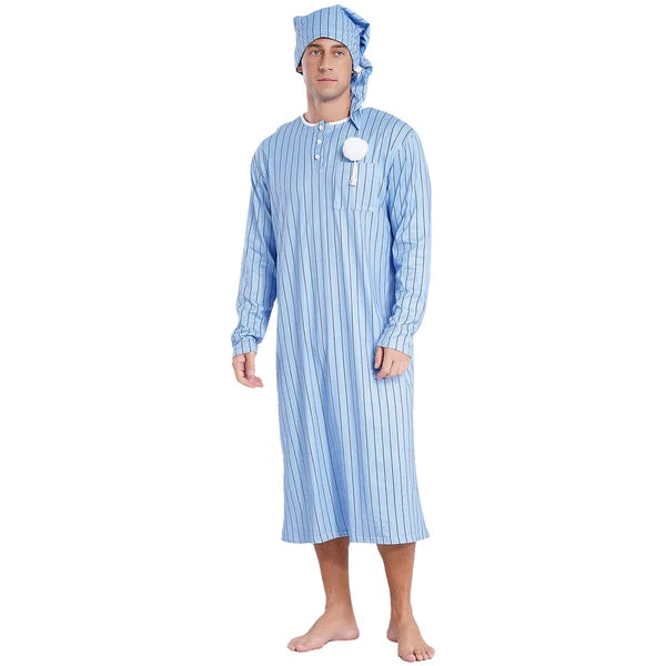 Mens Nightwear Halloween Nightgowns Plaid Pajamas Pompom Loungewear Nightshirt