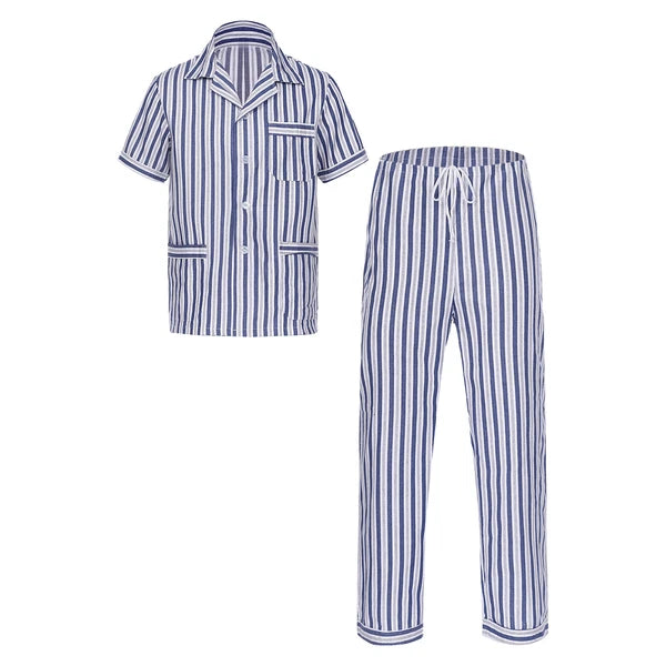 Mens Homewear 2pcs Pajama Set Sleep Sleepwear Shirt Nightgown Button Down Suits