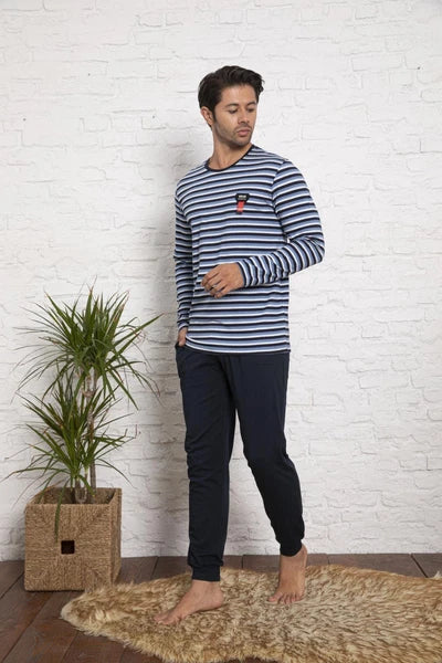 Mens Pajamas Long Sleeve Cotton Set Pajamas Home Suit Sleepwear M-2XL-