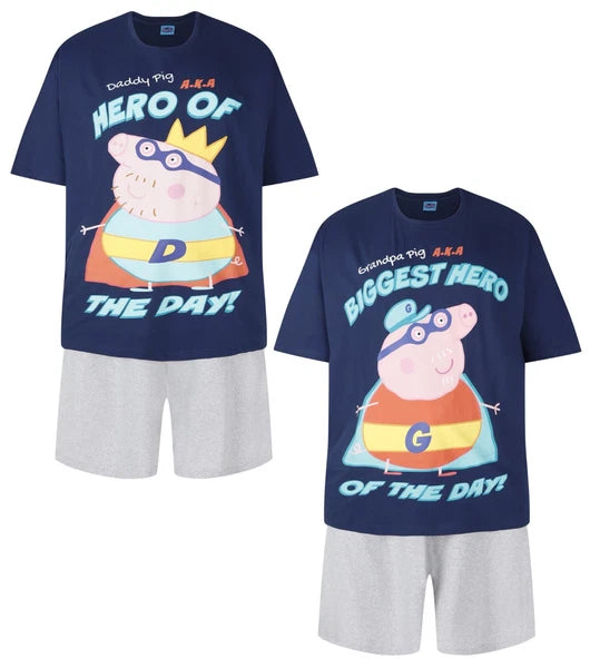 Mens Character Short Pyjama Set Plus Size Short PJ Sets Lounge Sleep Wear #HERO