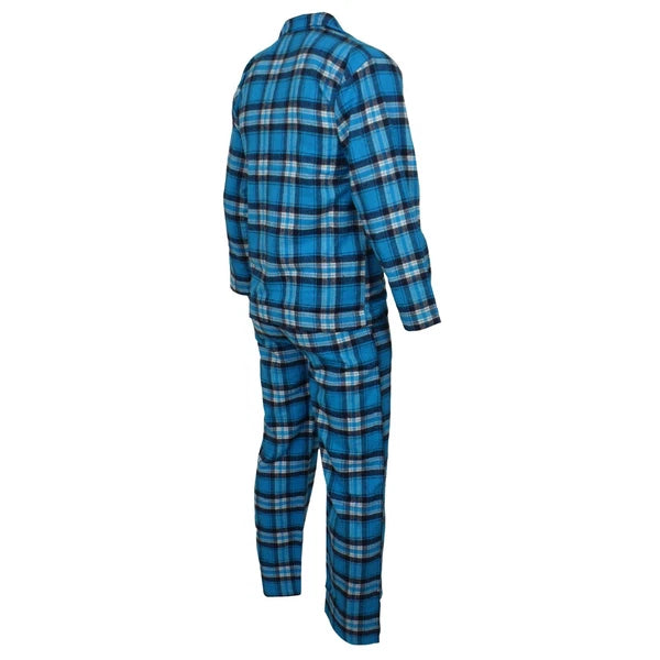 Mens Pyjamas Flannel Brushed Cotton Check Stripe Pyjama Set PJS Sizes S  2XL 3XL