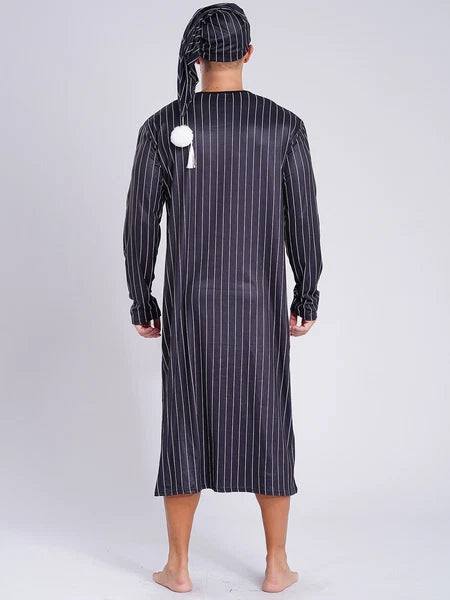 Mens Nightwear Halloween Nightgowns Plaid Pajamas Pompom Loungewear Nightshirt