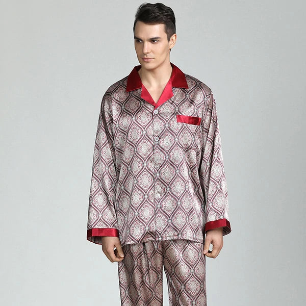 Long Sleeve Nightwear Pajamas Pyjamas Set Mens Silk Satin Sleepwear Loungewear