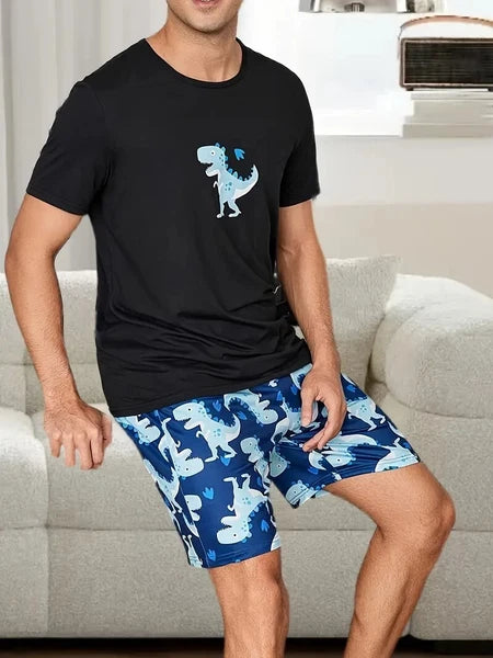 New Men's Dinosaur Pajama Set - Size M to XXL - Short Sleeve & Shorts Comfy Soft