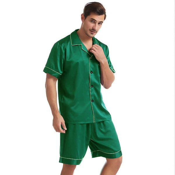 Mens Silk Satin Pajamas Pj Set Top and Shorts Sleepwear Nightwear Casual pijamas