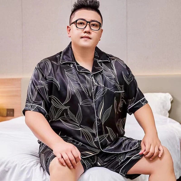 Men's Short Sleeve Satin Pajama Set with Shorts Plus Size 5XL Mens Nightgown