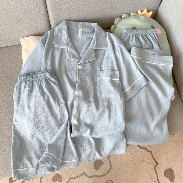 Men's Cloud Cotton Pajama Set - Short Sleeve + Long/Short Pants (L-3XL)