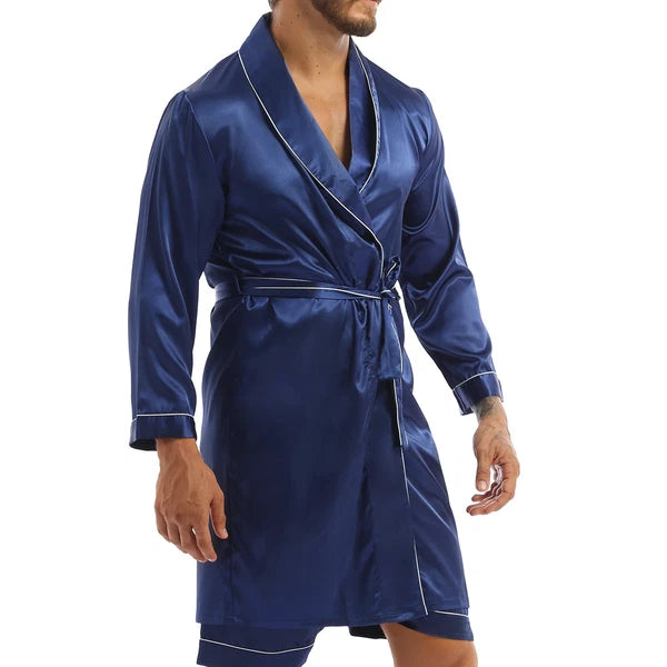 Men's Pajamas Set Soft Satin Homewear Ice Silk Bathrobes Sleepwear Nightwear